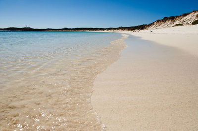 Scenic view of beach against clear sky