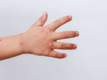 Cropped hand gesturing against white background