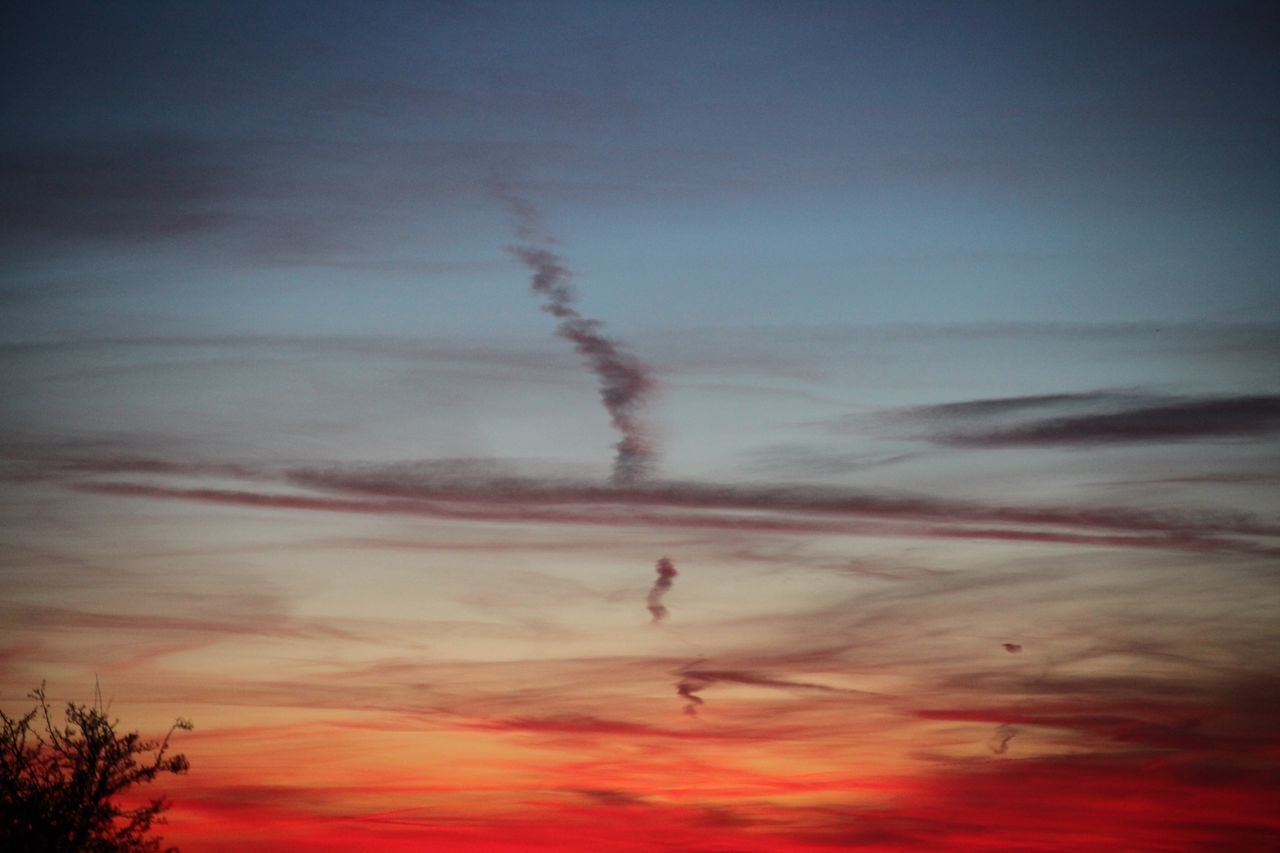 sunset, sky, low angle view, silhouette, beauty in nature, no people, nature, vapor trail, outdoors, airshow, scenics, day