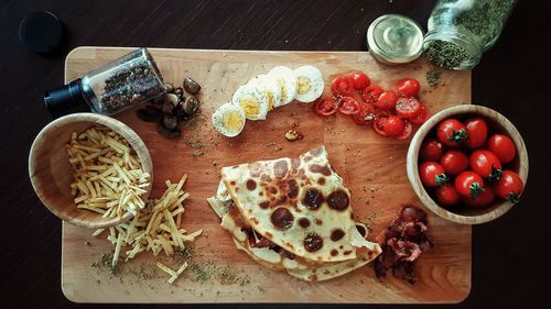 High angle view of food on table
