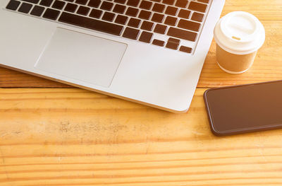 High angle view of laptop on table