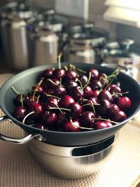 Close-up of strawberries in bowl on table