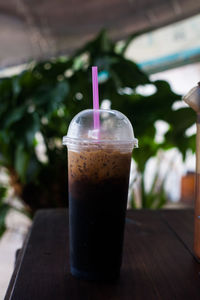 Close-up of drink in glass on table