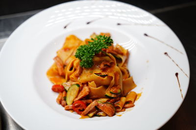 High angle view of meal served in plate