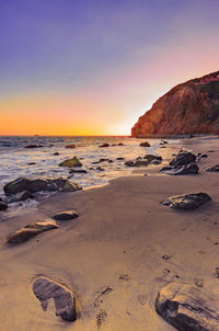 Scenic view of beach during sunset