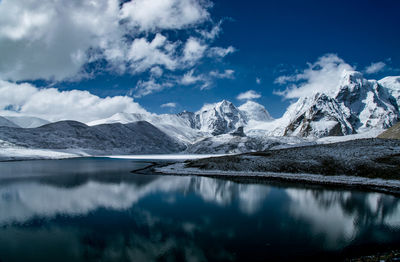 Scenic view of snowcapped mountains against sky