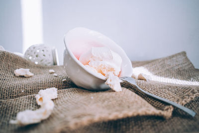 Close-up of ice cream on table