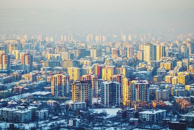 High angle view of buildings in city