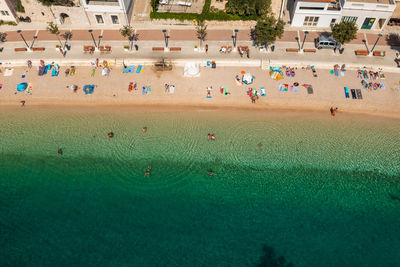 Aerial view of igrane town, the adriatic sea, croatia