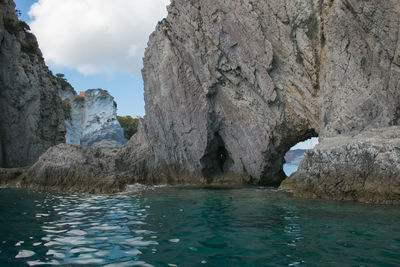 Little cave in the cliff, ponza island, italy