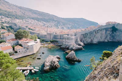 High angle view of buildings at waterfront