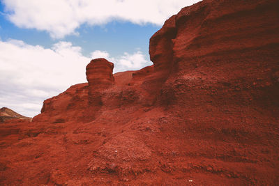 Low angle view of rock formation against sky