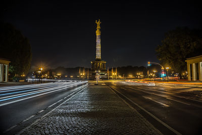 Light trails on road at night