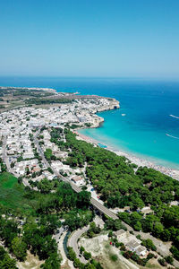 High angle view of sea against clear sky