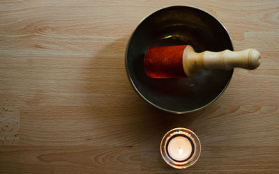 High angle view of coffee on table