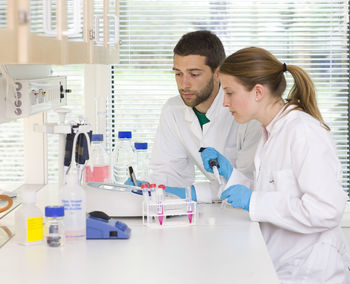Researchers working in laboratory