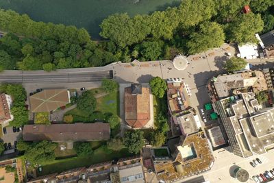 High angle view of buildings in town