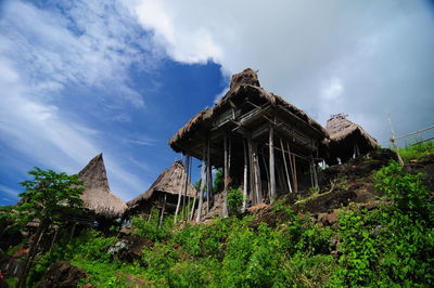 Low angle view of old ruins against sky