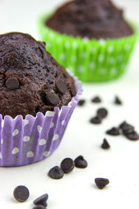 Close-up of chocolate cupcake on table