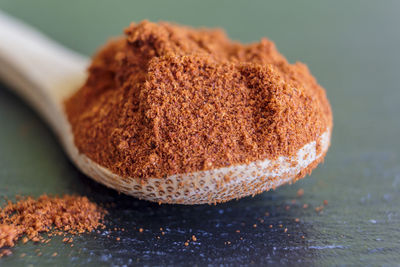 Wooden spoon with cayenne pepper, red chilli powder