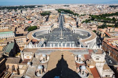 High angle view of city buildings
