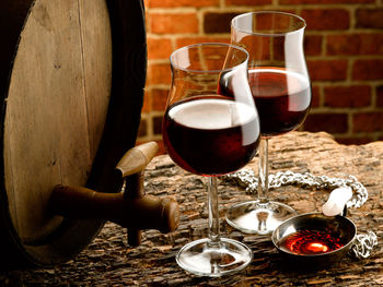 Wine glasses on table