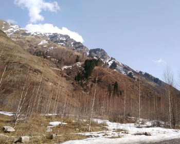 Scenic view of snowcapped mountains against sky