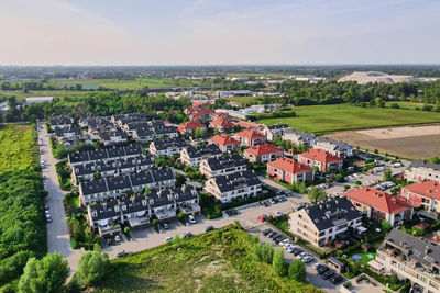 Aerial view of residential area in small town