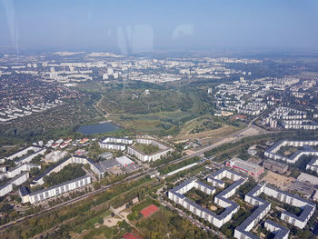 High angle view of townscape against sky