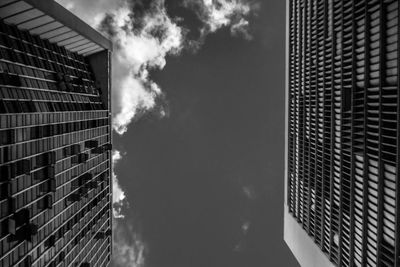 Low angle view of modern building against cloudy sky