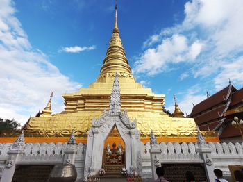 Low angle view of temple building against sky