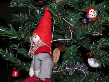 Close-up of christmas decoration hanging on tree