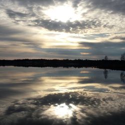 Scenic view of lake against sky during sunset