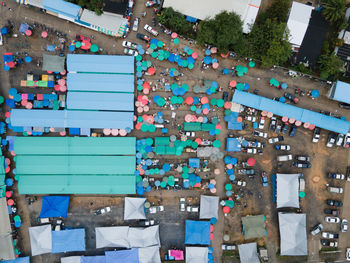 High angle view of people on street