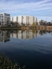 Reflection of city on water