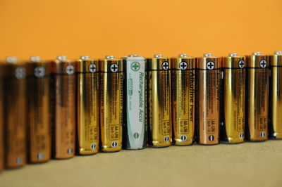 Close-up of objects in row