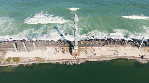 High angle view of birds on beach