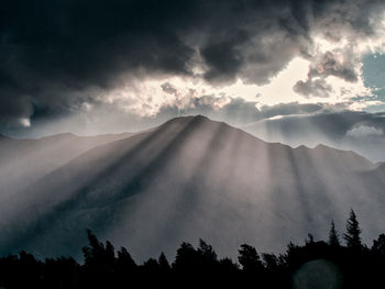 Scenic view of silhouette mountains against sky at sunset