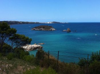 High angle view of sea against clear sky