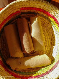 High angle view of dessert on table