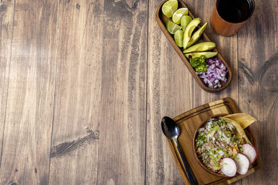 High angle view of food on table