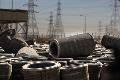 Close-up of stack of pipes