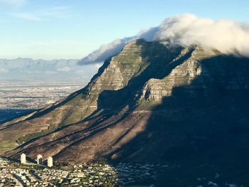 High angle view of table mountain against sky from lions head 