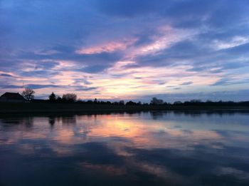 Scenic view of lake against sky during sunset