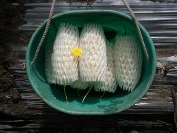 High angle view of fruit in basket