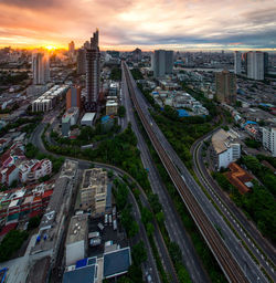 High angle view of street amidst buildings in city