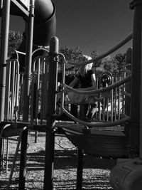 High angle view of children on playground against sky