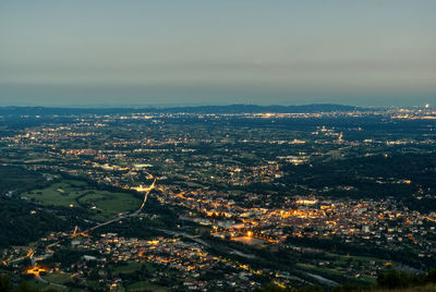 Italy, night panorama from the alps of the po valley around turin