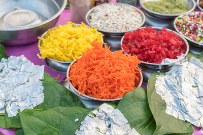 High angle view of various flowers in market