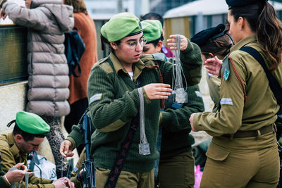 Group of people in drinking glass